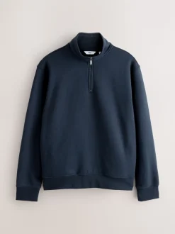 Marineblauw/kakigroen - 2 Pack Zware Jersey Sweatshirts met Hoog Katoengehalte en Kwartrits bij de Hals