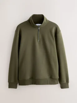 Marineblauw/kakigroen - 2 Pack Zware Jersey Sweatshirts met Hoog Katoengehalte en Kwartrits bij de Hals