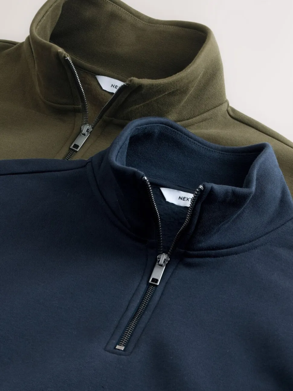 Marineblauw/kakigroen - 2 Pack Zware Jersey Sweatshirts met Hoog Katoengehalte en Kwartrits bij de Hals