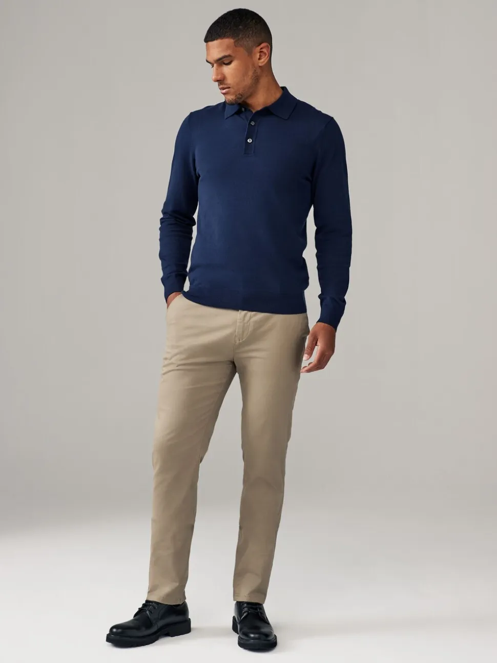 Marineblauw/kiezelkleur - Slim Fit - Stretch chino's verpakking van 2