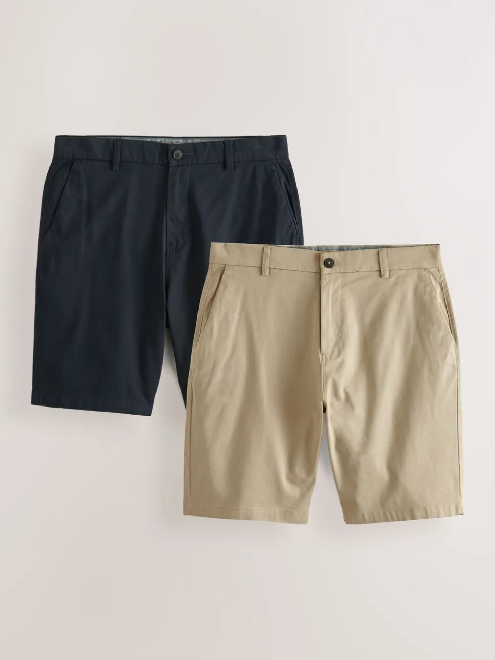 Marineblauw/kiezelkleurig - Straight fit - Set van 2 chinoshorts met stretch