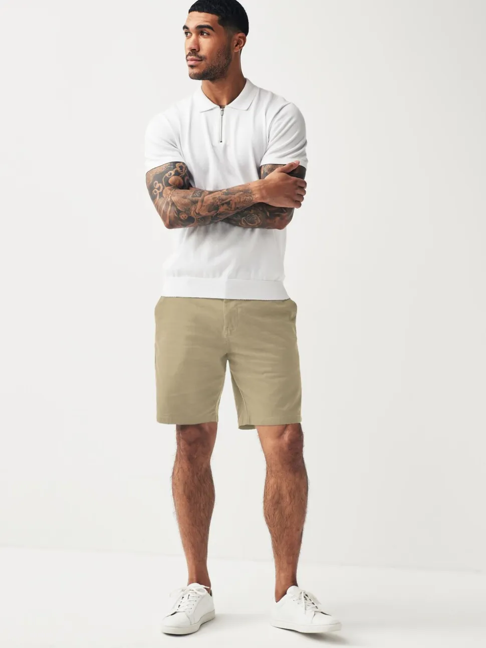 Marineblauw/kiezelkleurig - Straight fit - Set van 2 chinoshorts met stretch