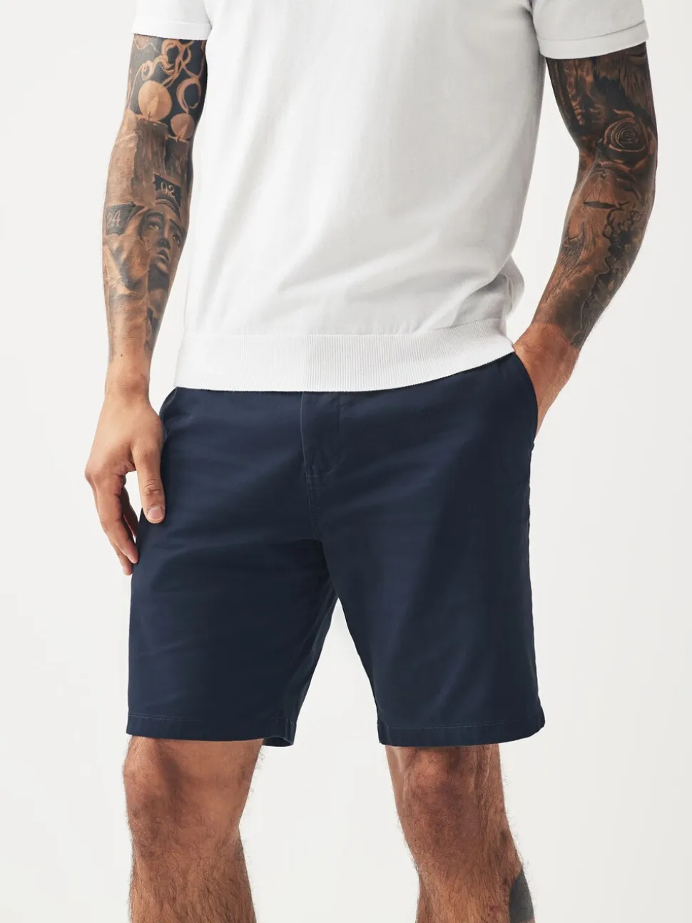 Marineblauw/kiezelkleurig - Straight fit - Set van 2 chinoshorts met stretch