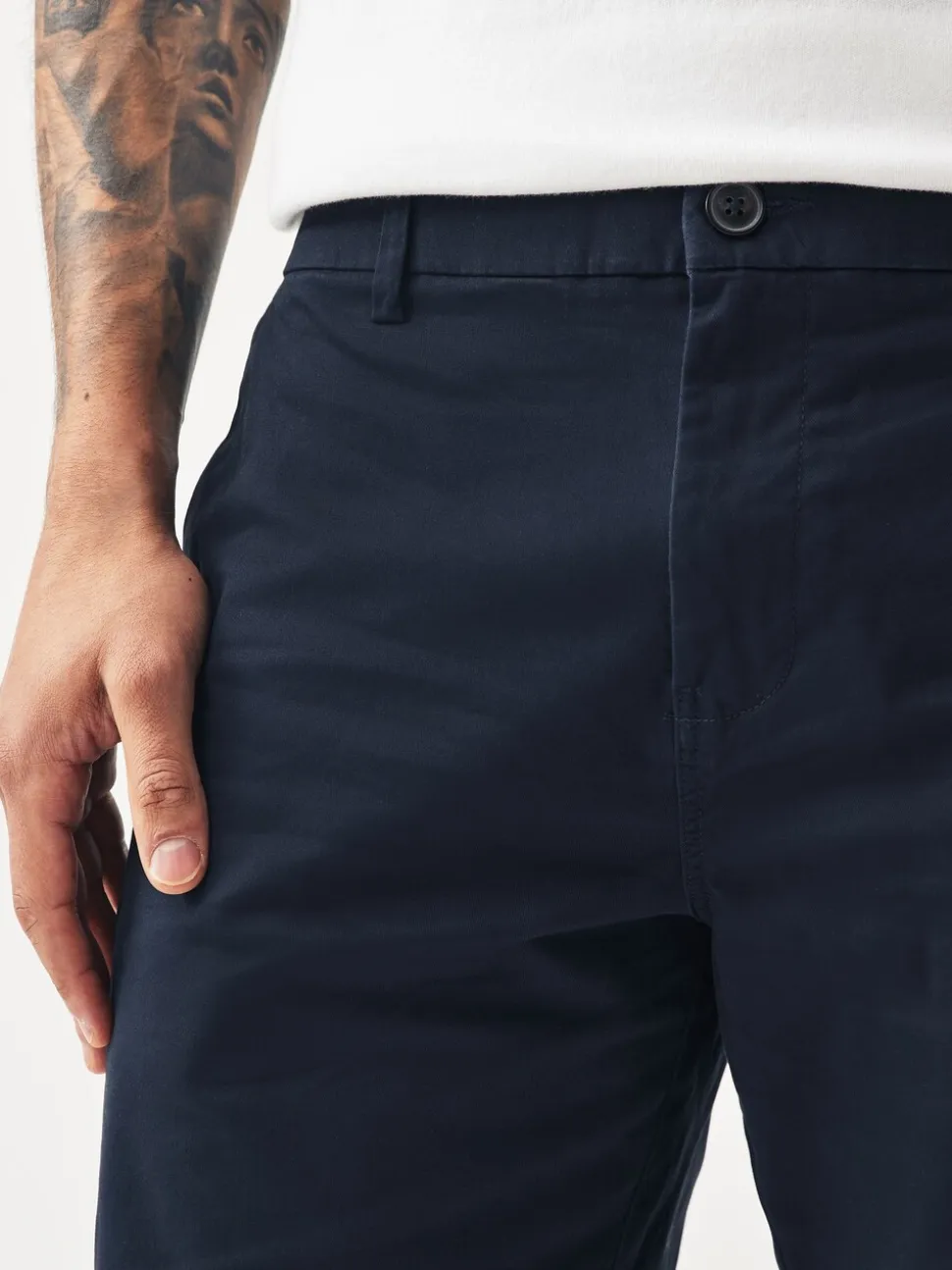Marineblauw/kiezelkleurig - Straight fit - Set van 2 chinoshorts met stretch