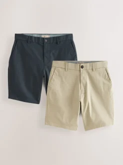 Marineblauw/kiezelkleurig - Slim Fit - Set van 2 chinoshorts met stretch