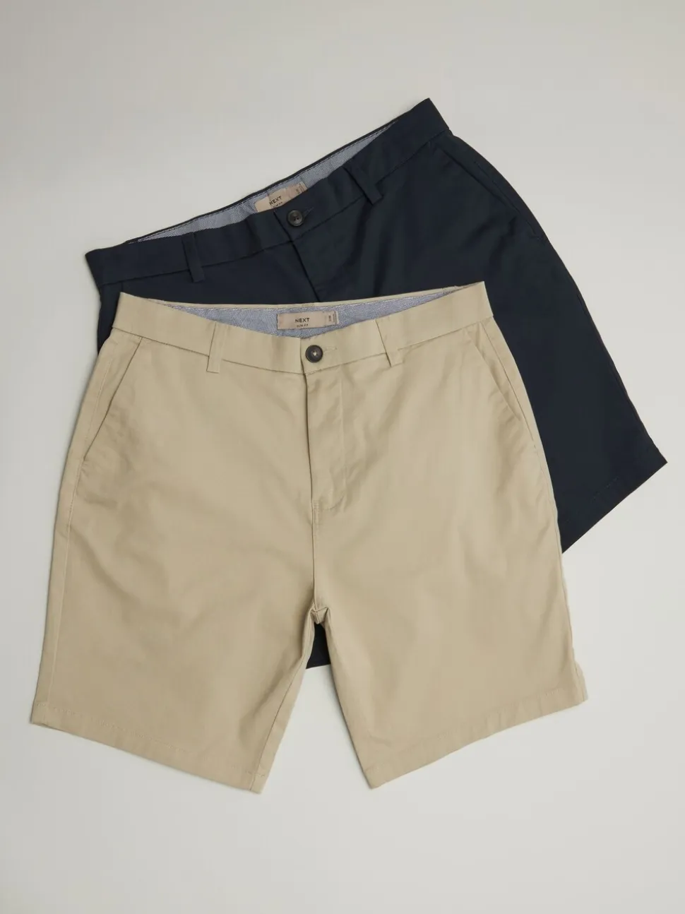 Marineblauw/kiezelkleurig - Slim Fit - Set van 2 chinoshorts met stretch