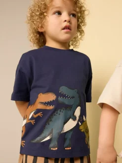 Marineblauw/kiezelkleurig - Set van 2 T-shirts met korte mouwen en shorts (3 mnd - 7 jr) (3 mnd - 7 jr)