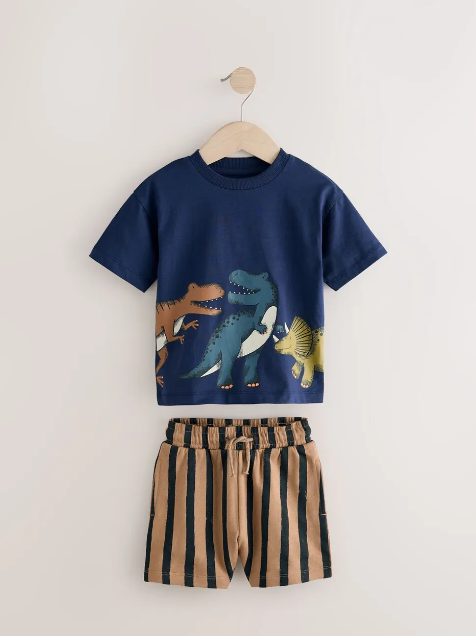 Marineblauw/kiezelkleurig - Set van 2 T-shirts met korte mouwen en shorts (3 mnd - 7 jr) (3 mnd - 7 jr)