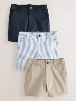 Marineblauw/kiezelkleurig/Strepen - Verpakking van 3 chinoshorts (3mnd-7jr)