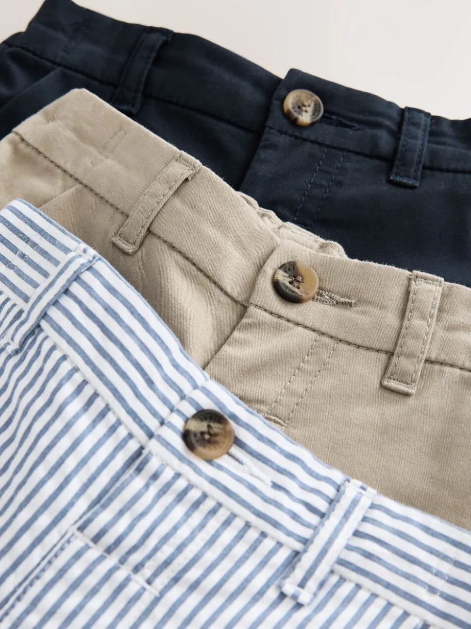Marineblauw/kiezelkleurig/Strepen - Verpakking van 3 chinoshorts (3mnd-7jr)