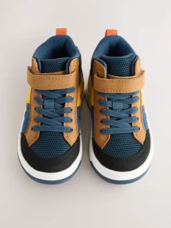 Marineblauw/Lichtbruin Kleurblok - Hoge sneakers met klittenbandsluiting en elastische veters