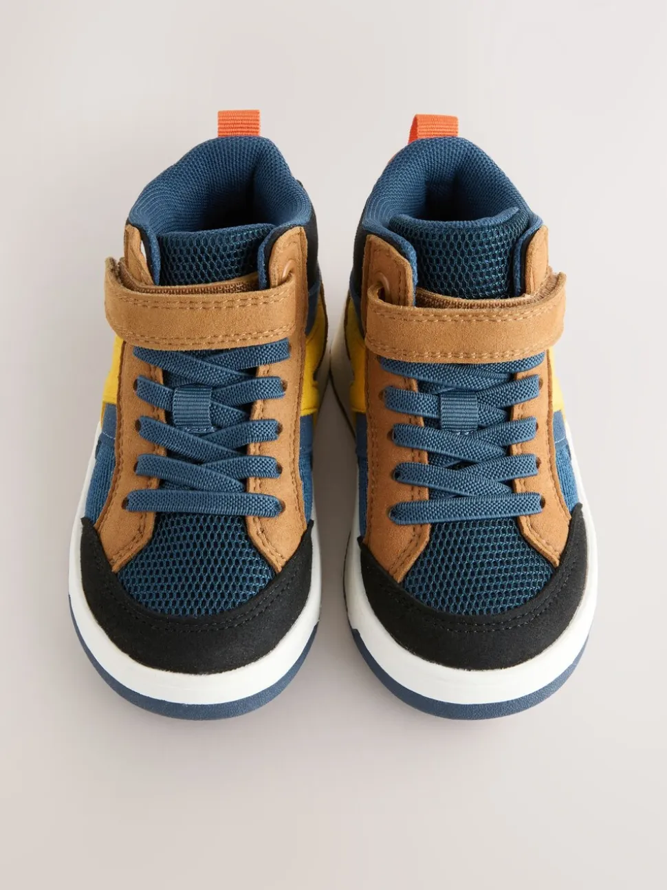 Marineblauw/Lichtbruin Kleurblok - Hoge sneakers met klittenbandsluiting en elastische veters