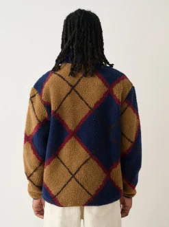 Marineblauw/Lichtbruin/Bruin Argyle - Volledig doorlopende rits - Fleece trui met print