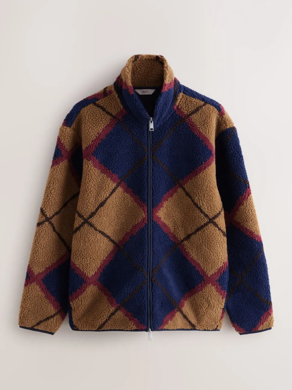 Marineblauw/Lichtbruin/Bruin Argyle - Volledig doorlopende rits - Fleece trui met print