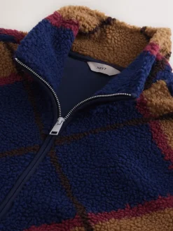 Marineblauw/Lichtbruin/Bruin Argyle - Volledig doorlopende rits - Fleece trui met print