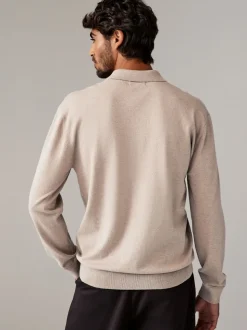 Marineblauw/naturel - Gebreide poloshirts met lange mouwen 2 -pack