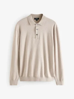 Marineblauw/naturel - Gebreide poloshirts met lange mouwen 2 -pack