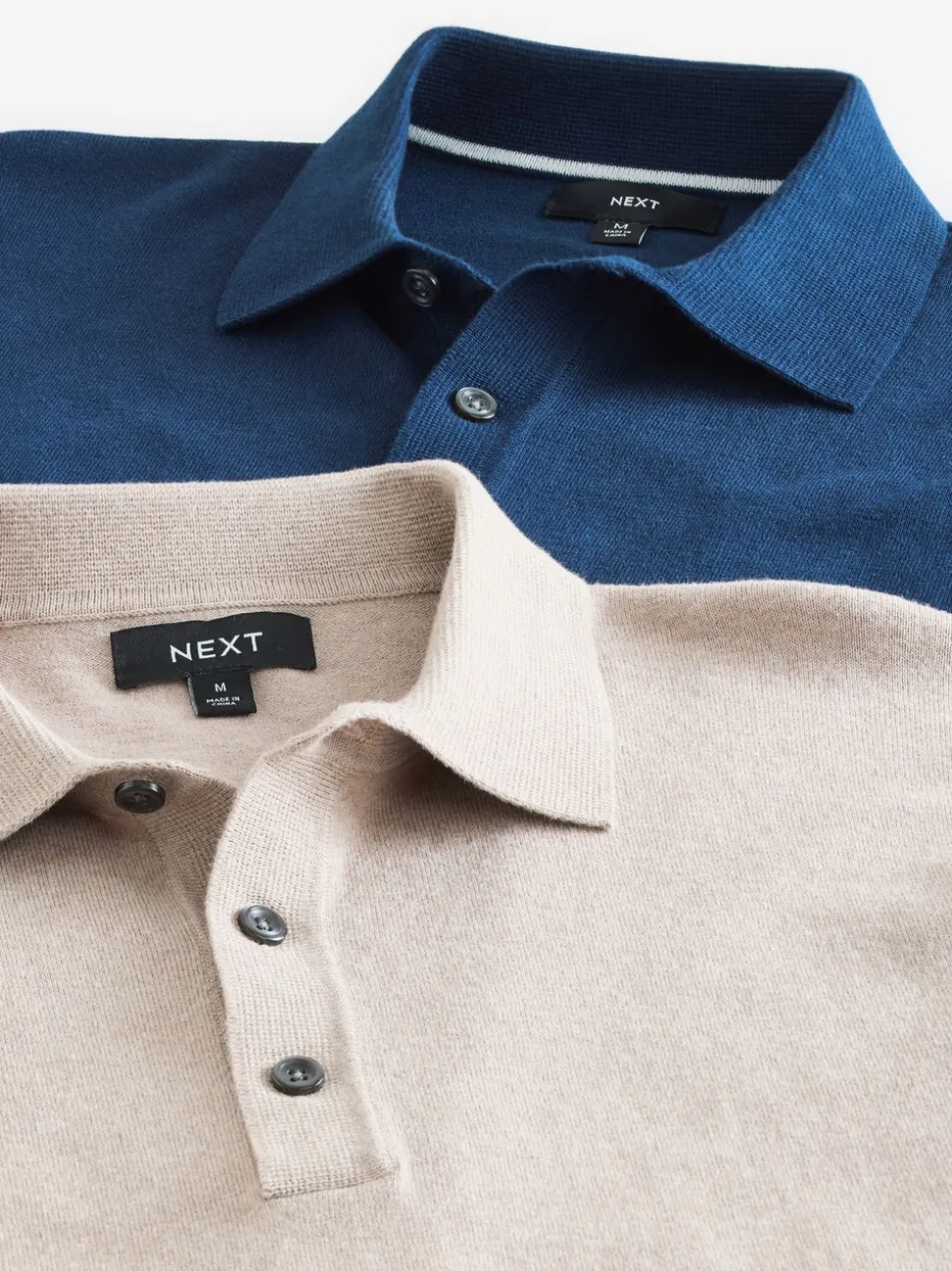 Marineblauw/naturel - Gebreide poloshirts met lange mouwen 2 -pack