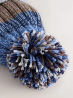 Marineblauw/naturel - Muts, Handschoenen & colsjaal 3 -delige Set (3-16jr)