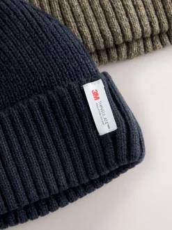 Marineblauw/neutraal bruin - Thinsulate beanie-mutsen 2 stuks