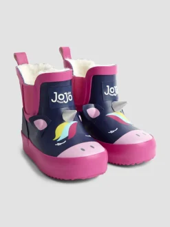 Marineblauw/roze eenhoorn - JoJo Maman Bébé Print Cosy Short Wellies