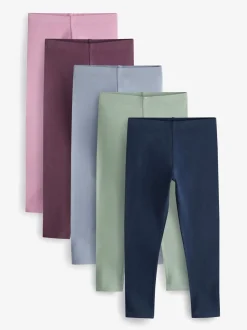 Marineblauw/roze/saliegroen/denimblauw - Verpakking van 5 leggings (3-16 jr)
