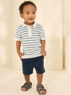Marineblauw/wit - Gebreid poloshirt met knopen bij de hals van 100% katoen (3 mnd -7 jr)
