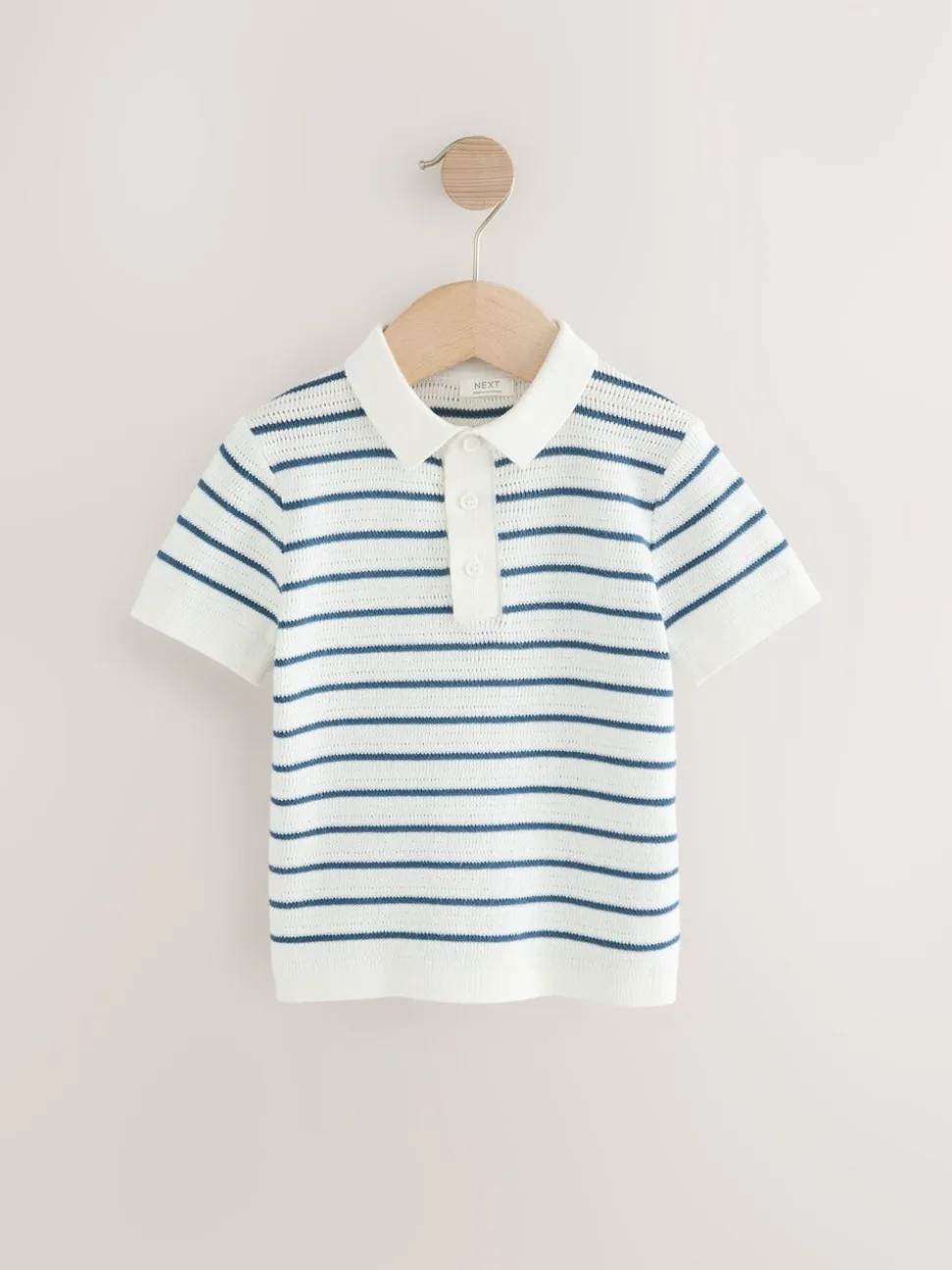 Marineblauw/wit - Gebreid poloshirt met knopen bij de hals van 100% katoen (3 mnd -7 jr)