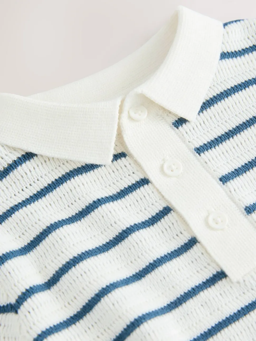 Marineblauw/wit - Gebreid poloshirt met knopen bij de hals van 100% katoen (3 mnd -7 jr)