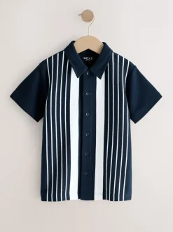 Marineblauw/wit - Vertical Stripe Short Sleeve Jersey Shirt (3-16yrs)