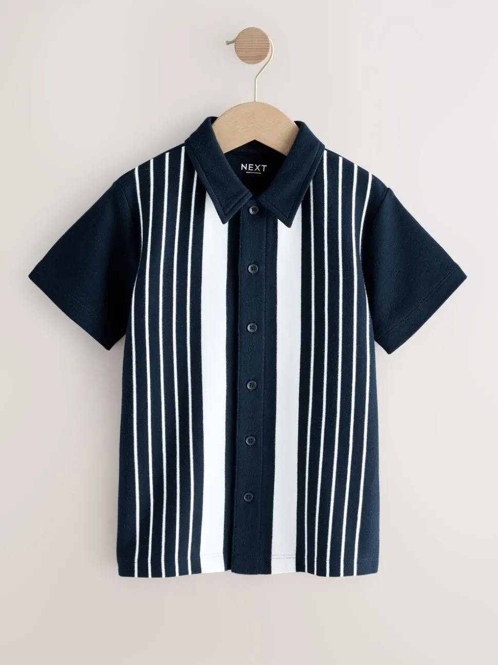 Marineblauw/wit - Vertical Stripe Short Sleeve Jersey Shirt (3-16yrs)