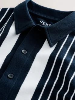 Marineblauw/wit - Vertical Stripe Short Sleeve Jersey Shirt (3-16yrs)