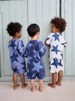 Marineblauw/wit met sterren - Verpakking van 3 korte pyjama's (9mnd -12jr)