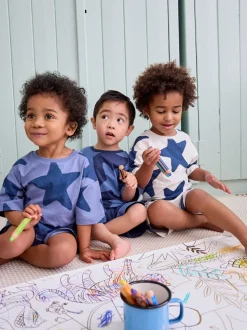 Marineblauw/wit met sterren - Verpakking van 3 korte pyjama's (9mnd -12jr)