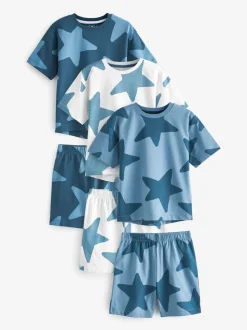Marineblauw/wit met sterren - Verpakking van 3 korte pyjama's (9mnd -12jr)