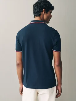 Marineblauw/wit/rood - Fred Perry poloshirt met gestreepte rand