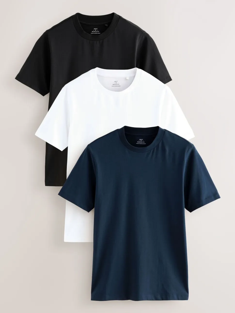 Marineblauw/wit/zwart - Muscle fit essentiële T-shirts 3 set