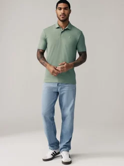 Marineblauw/zwart/grijs/wit/saliegroen - Slim Fit - Set van 5 jersey poloshirts met korte mouwen