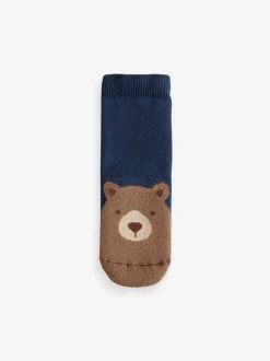 Marine/ecru beer - Set van 5 Cosy Terry sokken met hoog katoengehalte