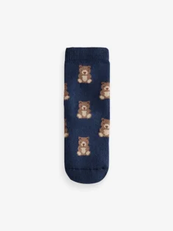 Marine/ecru beer - Set van 5 Cosy Terry sokken met hoog katoengehalte