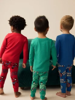 Marvel Rood/groen/blauw - Verpakking van 3 knusse pyjama's (9 mnd-8 jr)