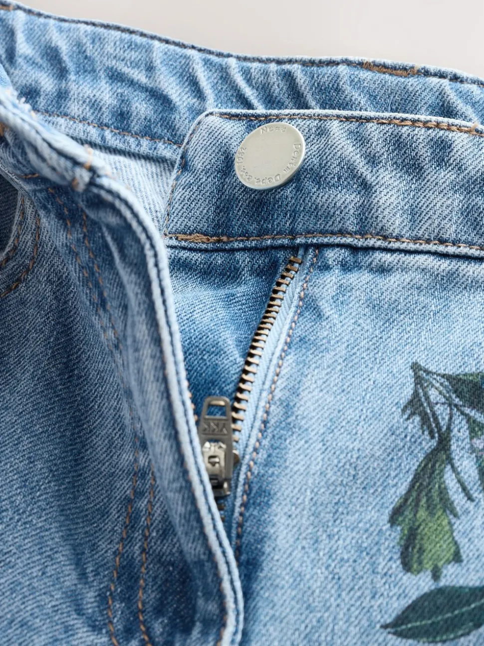 Medium blauwe denim met bloemenprint - Jeans met wijde pijpen (3-16 jr)