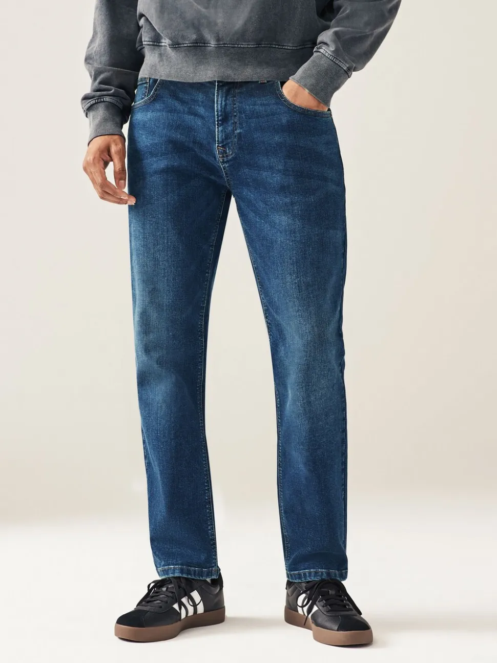 Mediumblauw - Enkele - Slim fit klassieke stretchy jeans