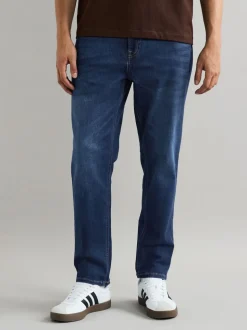 Mediumblauw - Klassieke stretchjeans met standaard taps toelopende pasvorm