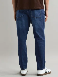 Mediumblauw - Klassieke stretchjeans met standaard taps toelopende pasvorm