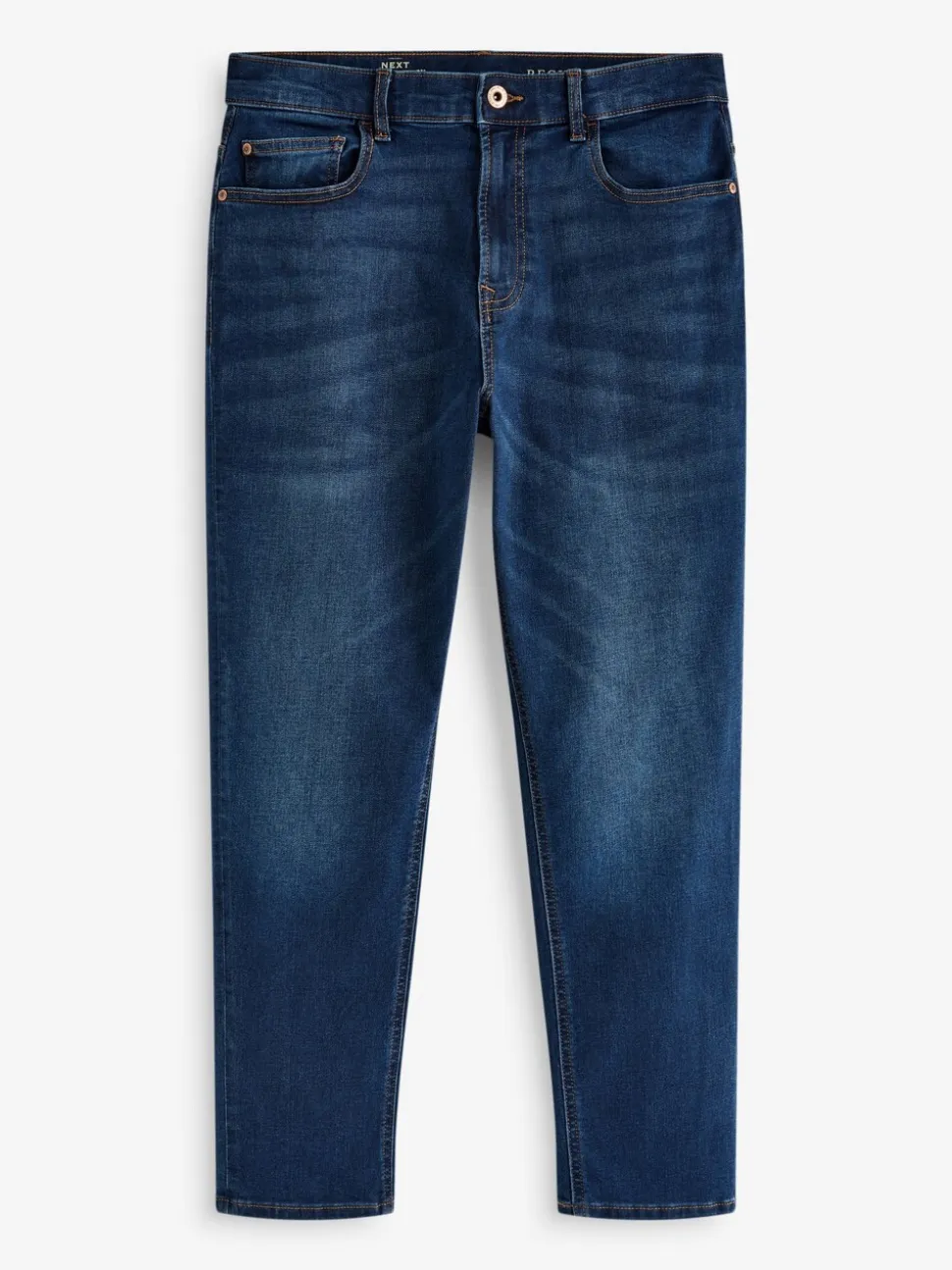 Mediumblauw - Klassieke stretchjeans met standaard taps toelopende pasvorm