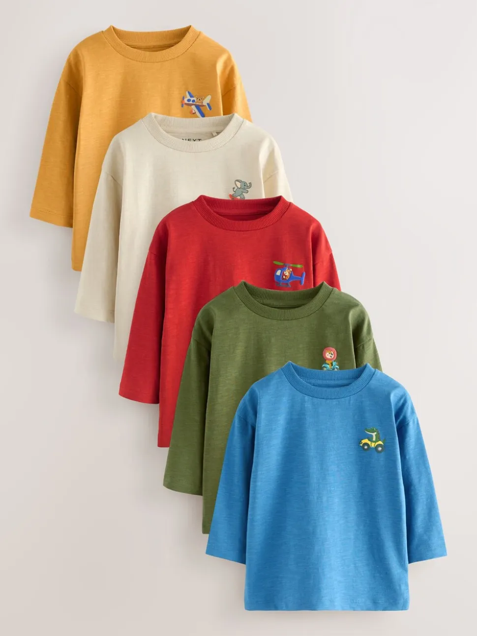 Meerdere dieren op transport - Set van 5 T-shirts met lange mouwen (3 mnd-7 jr)