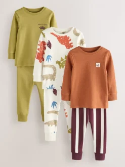 Meerdere felle kleuren met dino - Verpakking van 3 knusse pyjama's (9 mnd-10 jr)