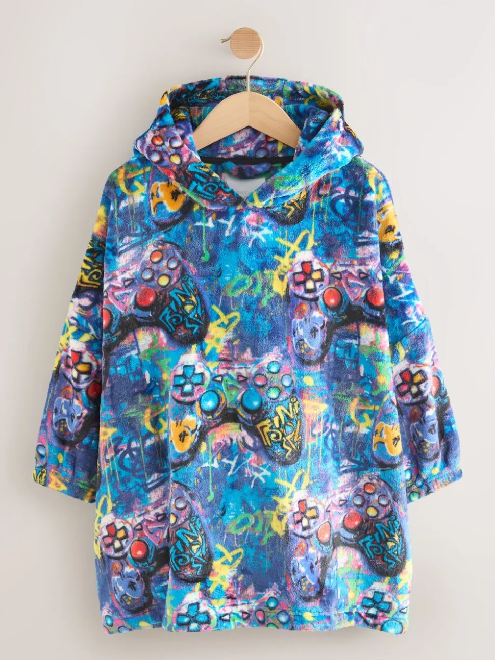 Meerkleurig gamer - Fleece deken met capuchon (3-16jr)