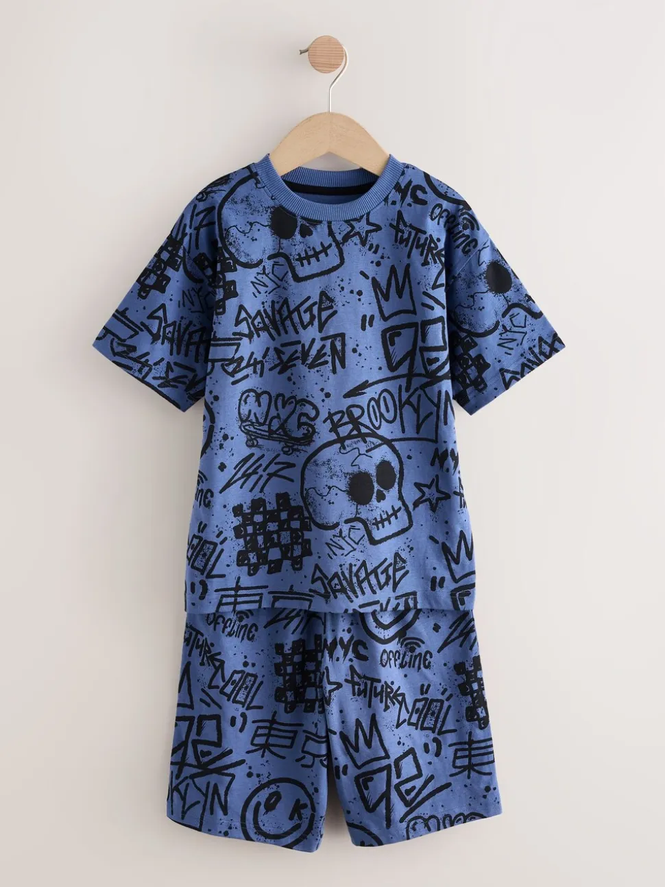 Meerkleurig graffiti - 100% katoenen korte pyjama set van 3 (4 - 16 jr)